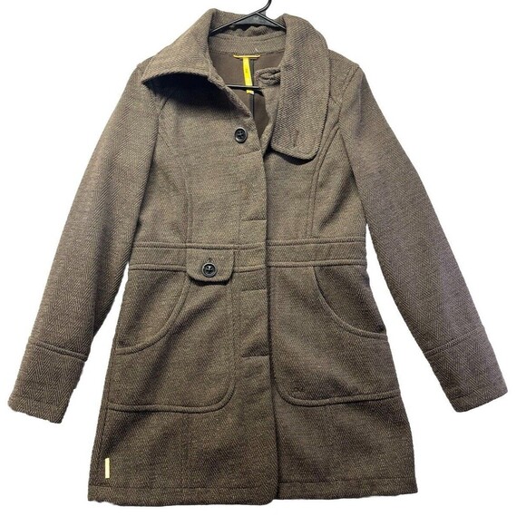 Lole Jacket Womens Medium Herringbone Snap Button Collar Designer Brown Coat * - Picture 1 of 8